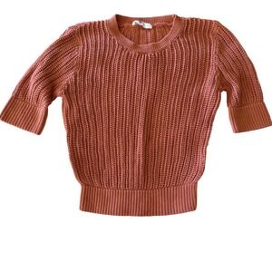 Double Zero Terracotta Rust Chunky Knit‎ Short Sleeve Sweater Crew Neck Small
